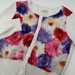 Est. 1989 Place Girls‎ White/Red/Purple Floral Button Down Sweater Size S/P 5/6